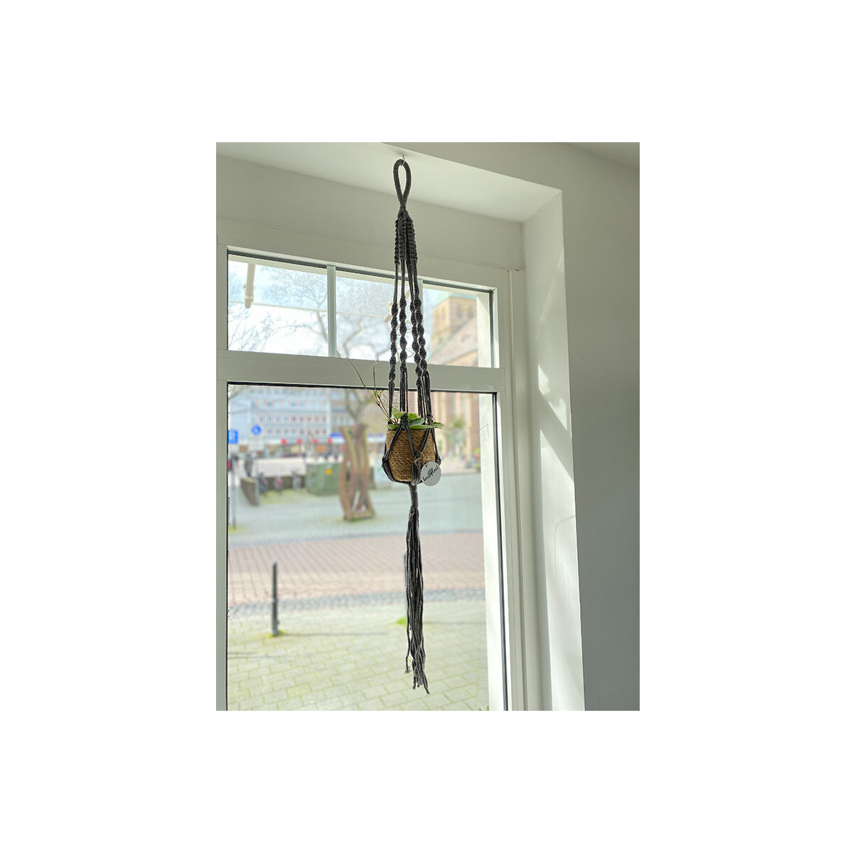 Makramee Blumenampel in schwarz, grau oder gelb (125 cm)